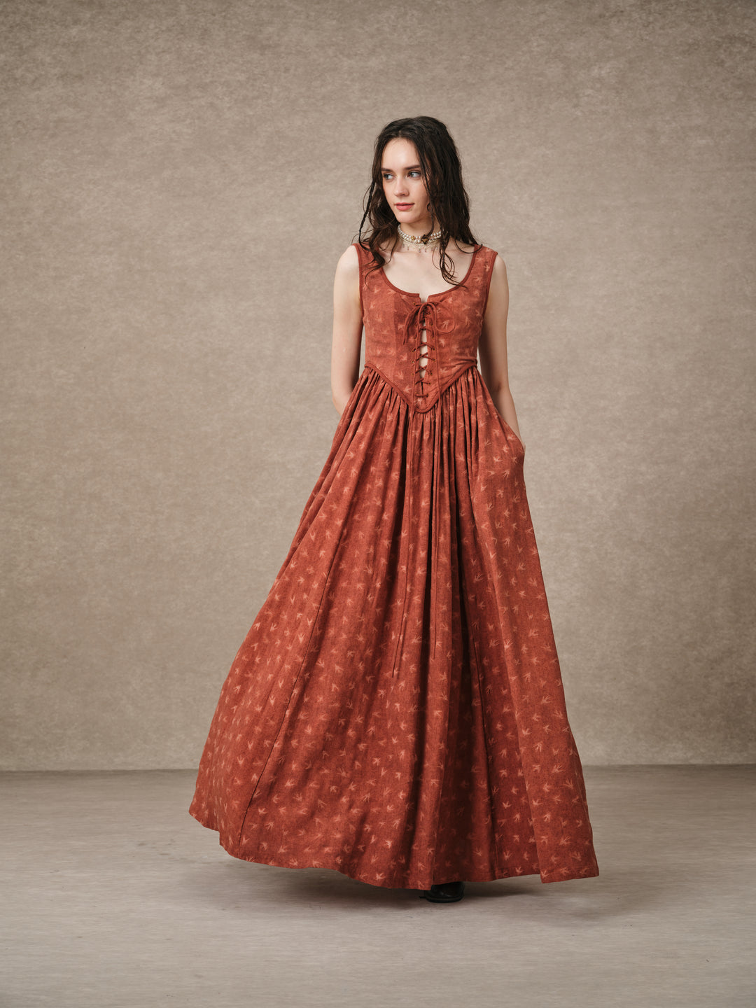 Anis 23 | Lace-up Jacquard Linen Corset Dress