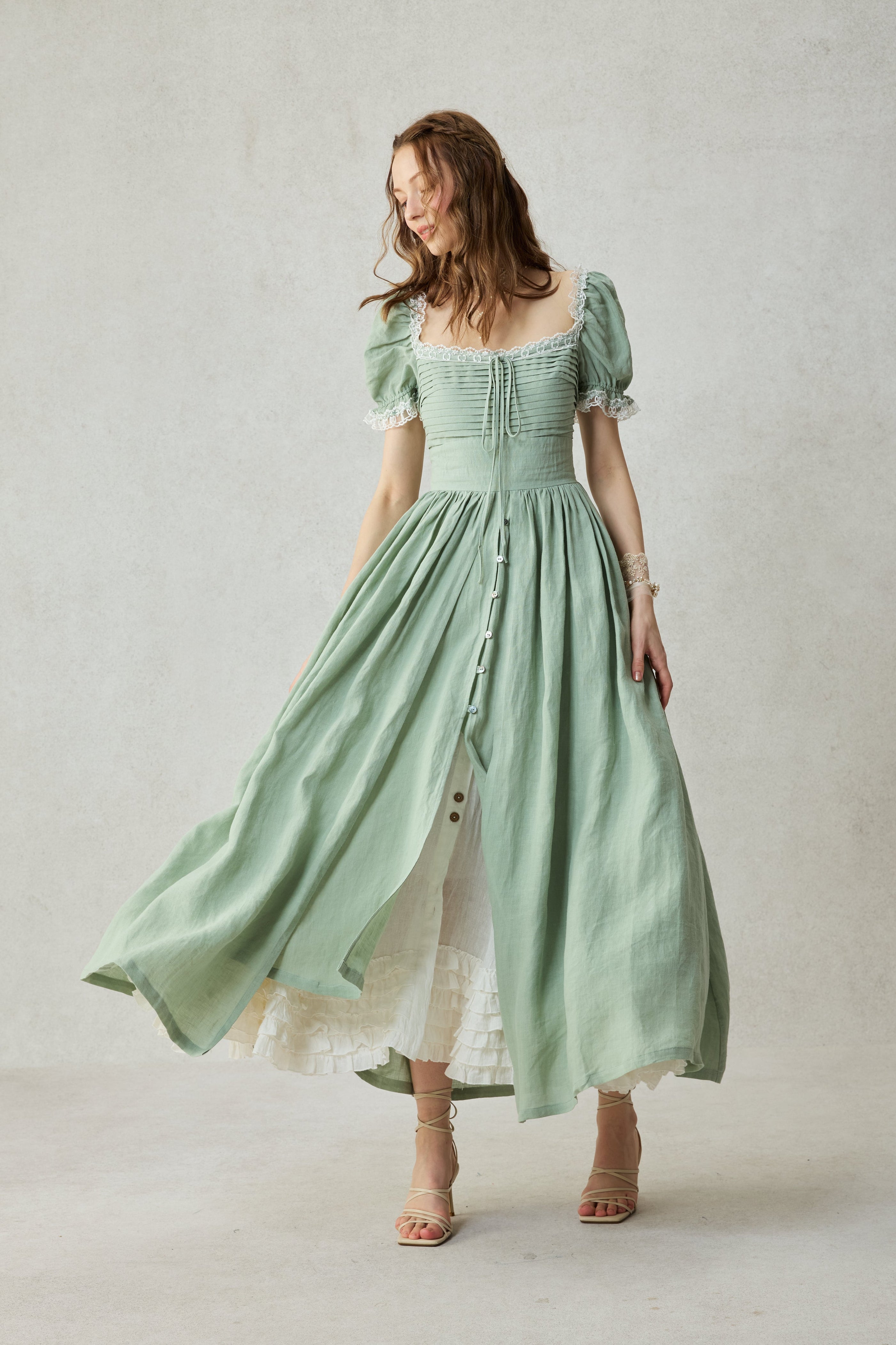 Monet Haze 26 | Fairy layered Linen Dress with pintucks – Linennaive
