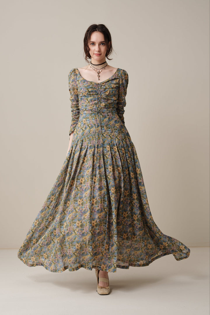 Emma 11 | Lace-Up Ruched Linen Maxi Dress