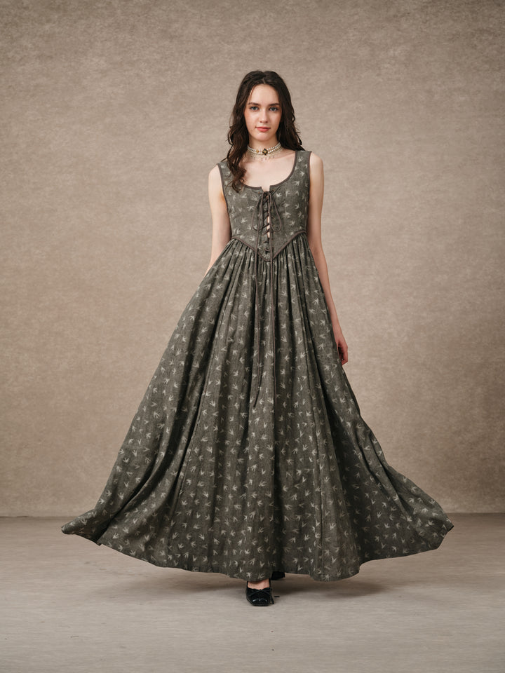 Anis 23 | Lace-up Jacquard Linen Corset Dress