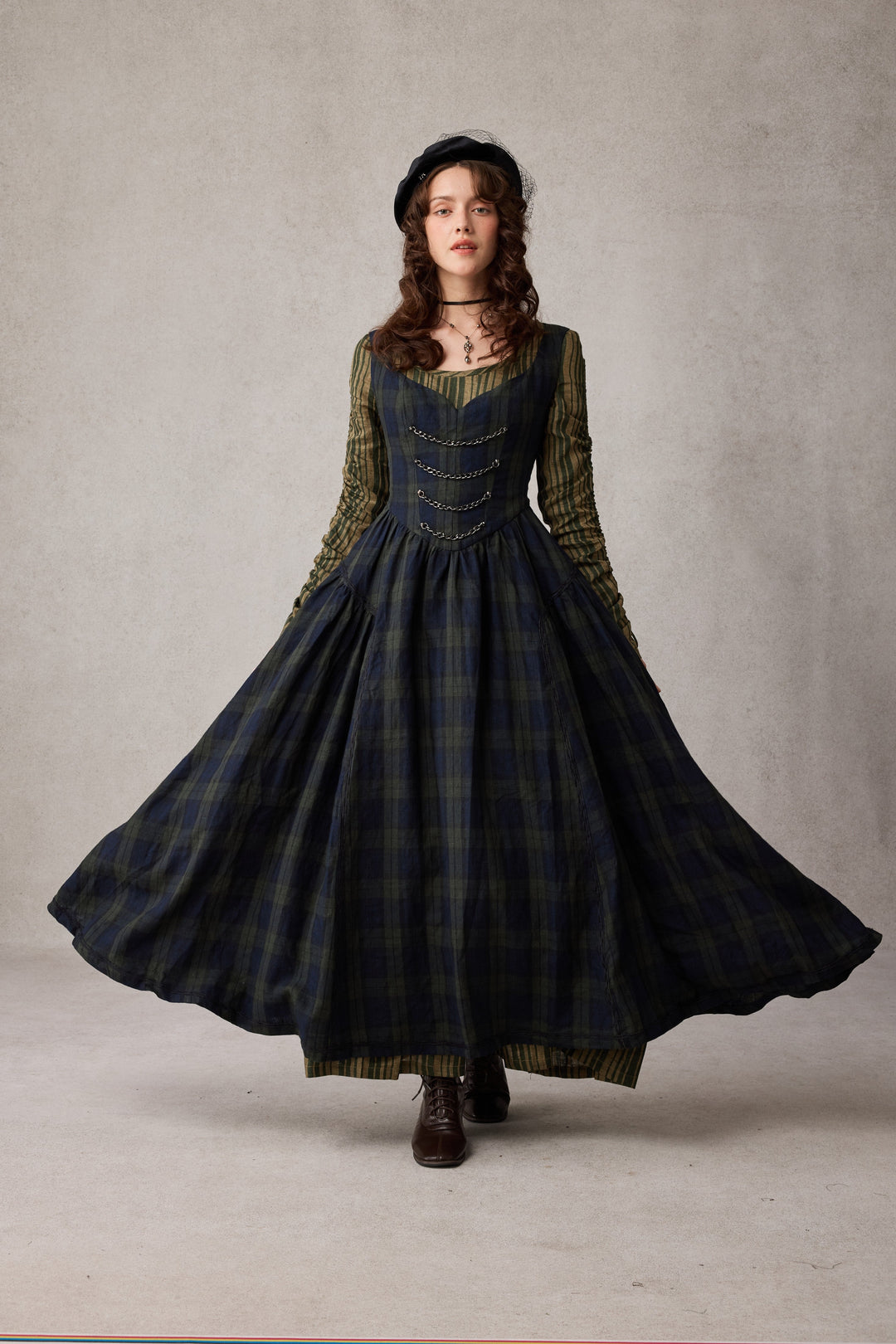 Vintage victorian corset dress with Metal Chain  Linennaive