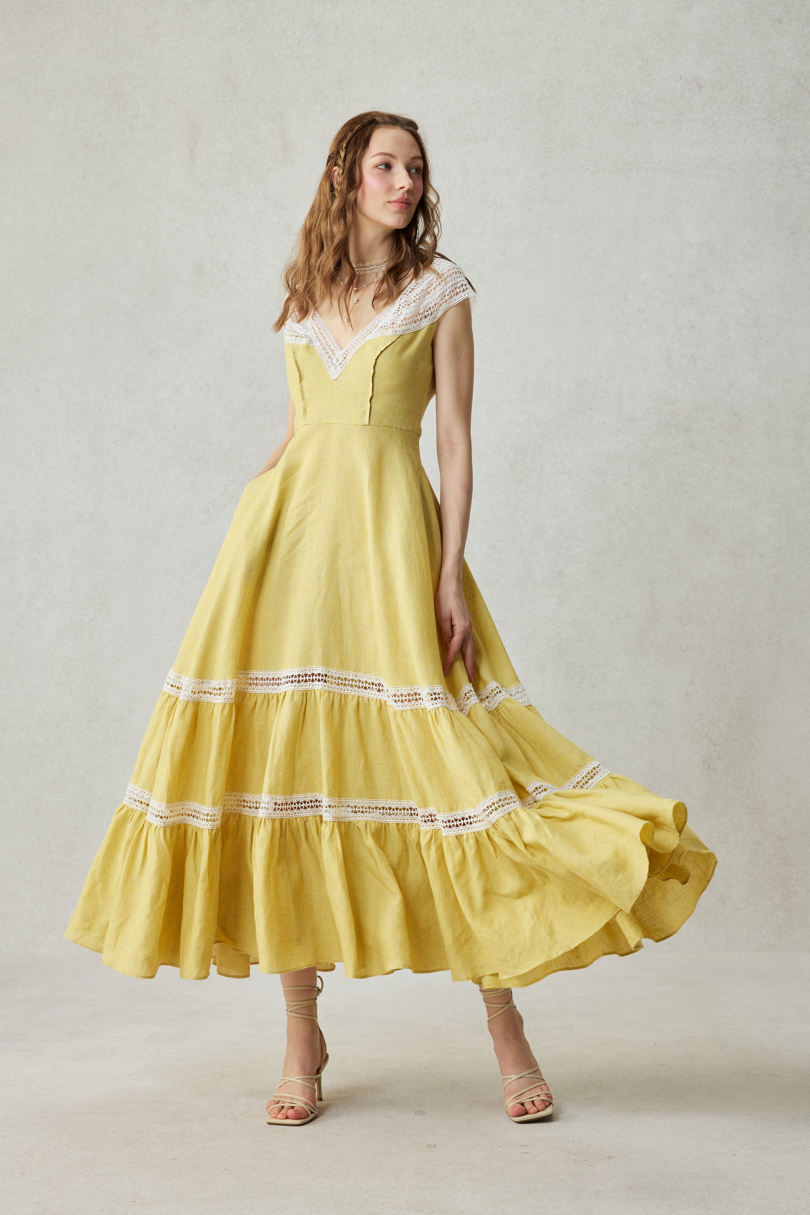 Cherry Tree 25 | Lace Linen flared dress – Linennaive