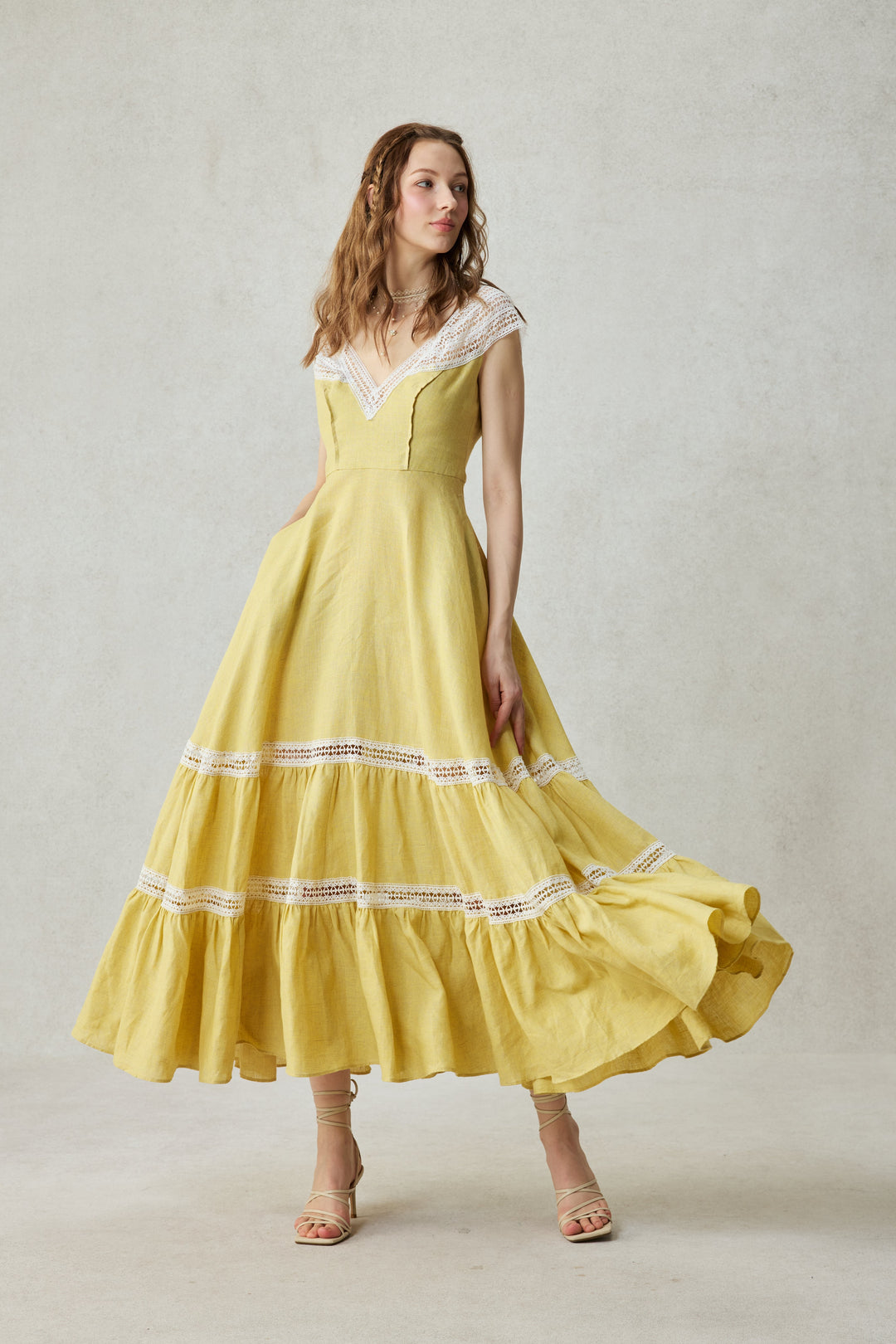 Cherry Tree 25 | Lace Linen flared dress Linennaive Cherry Tree 25 | Lace Linen flared dress Linennaive