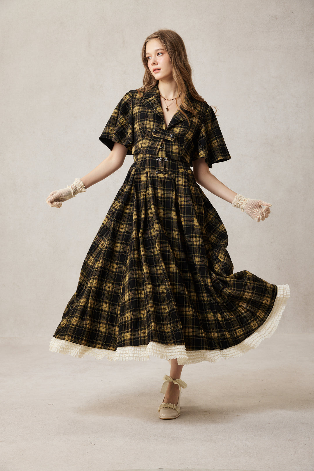 Clarise 22 |Retro Linen Skirt & Cape (2 pieces)