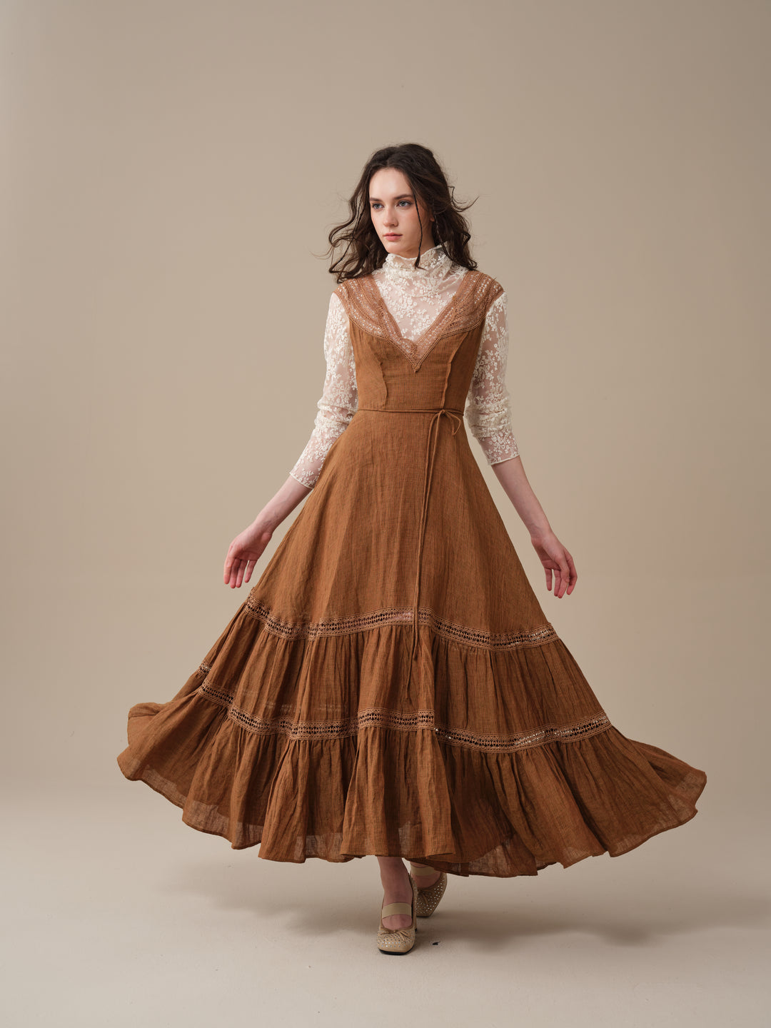Cherry Tree 25 | Lace Linen flared dress