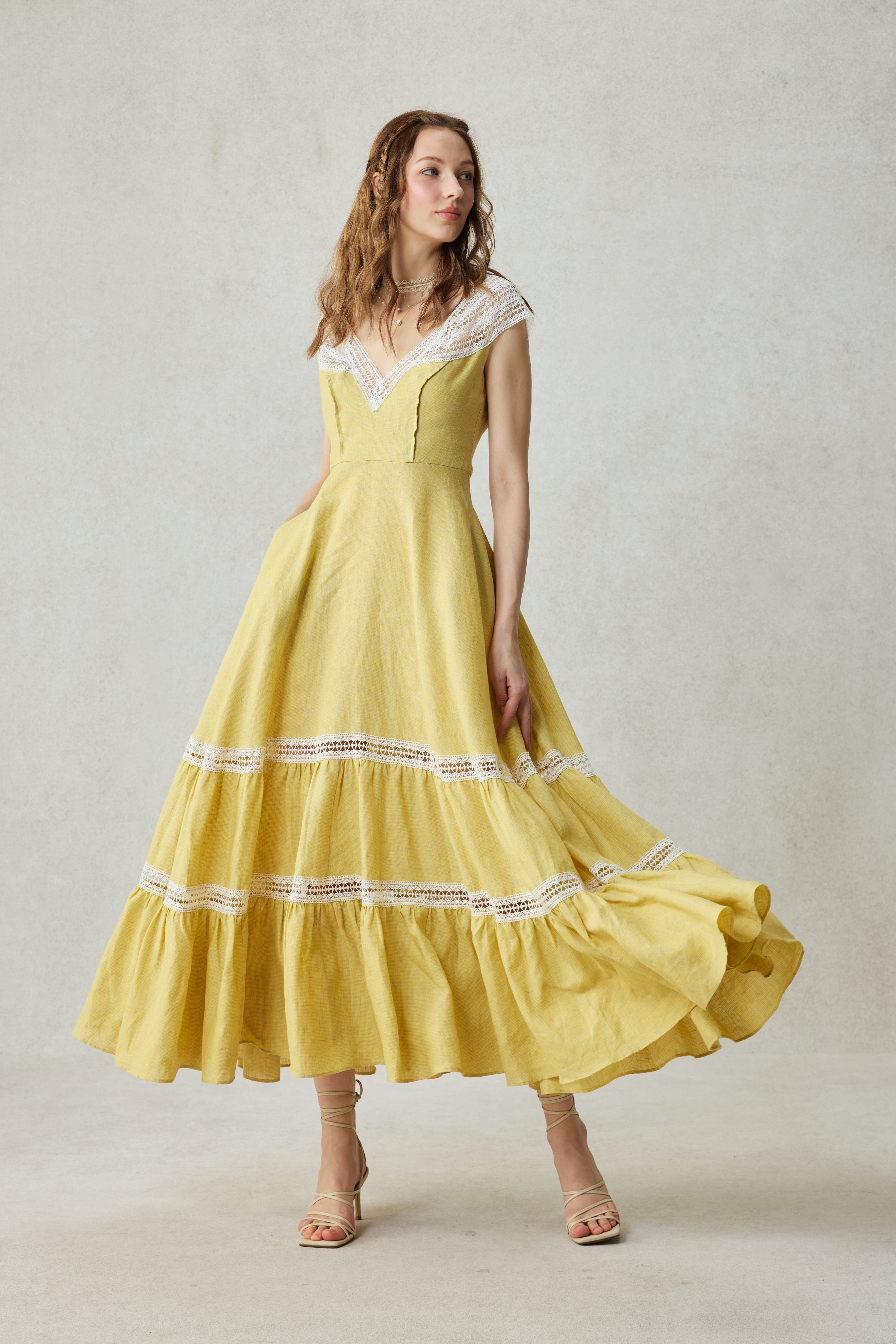 Cherry Tree 25 | Lace Linen flared dress – Linennaive