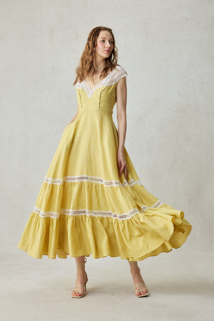 Cherry Tree 25 | Lace Linen flared dress