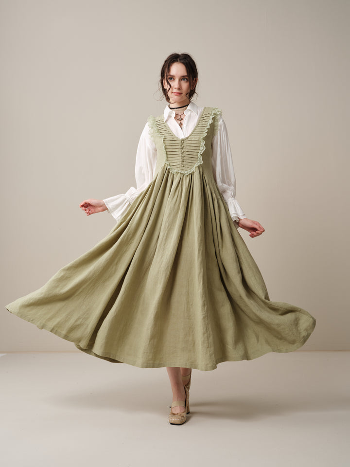 Edith 14 | Pleated Corset Linen Dress
