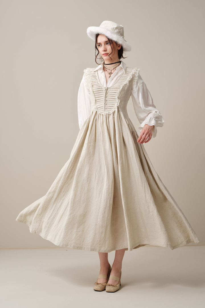 Edith 14 | Pleated Corset Linen Dress