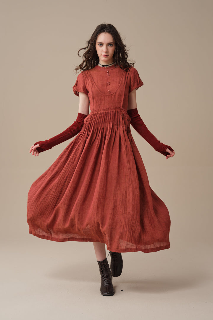 Thistle 09 | Smocked Bib Linen Midi Dress