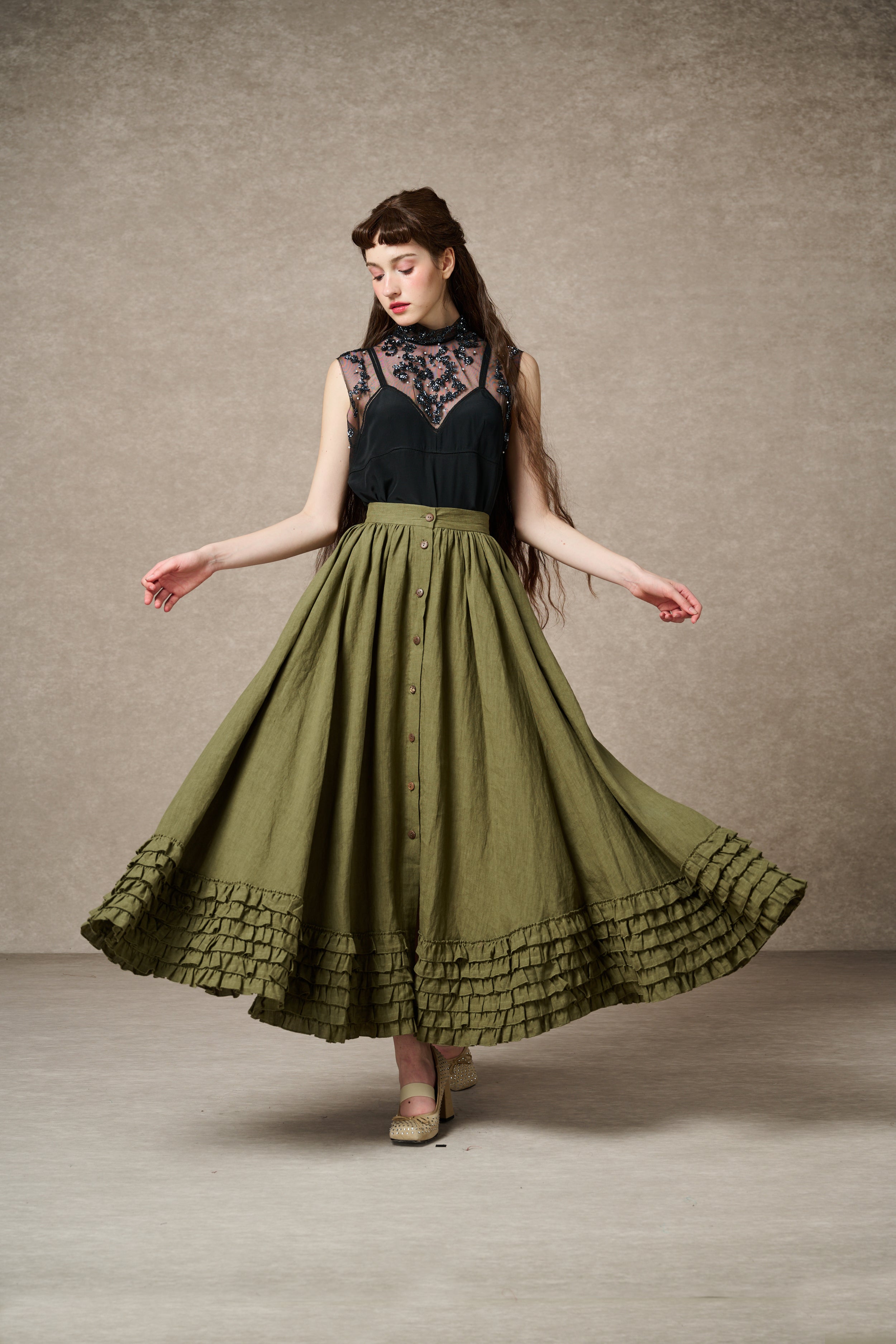 Dorothy 27 | Ruffled maxi linen skirt – Linennaive