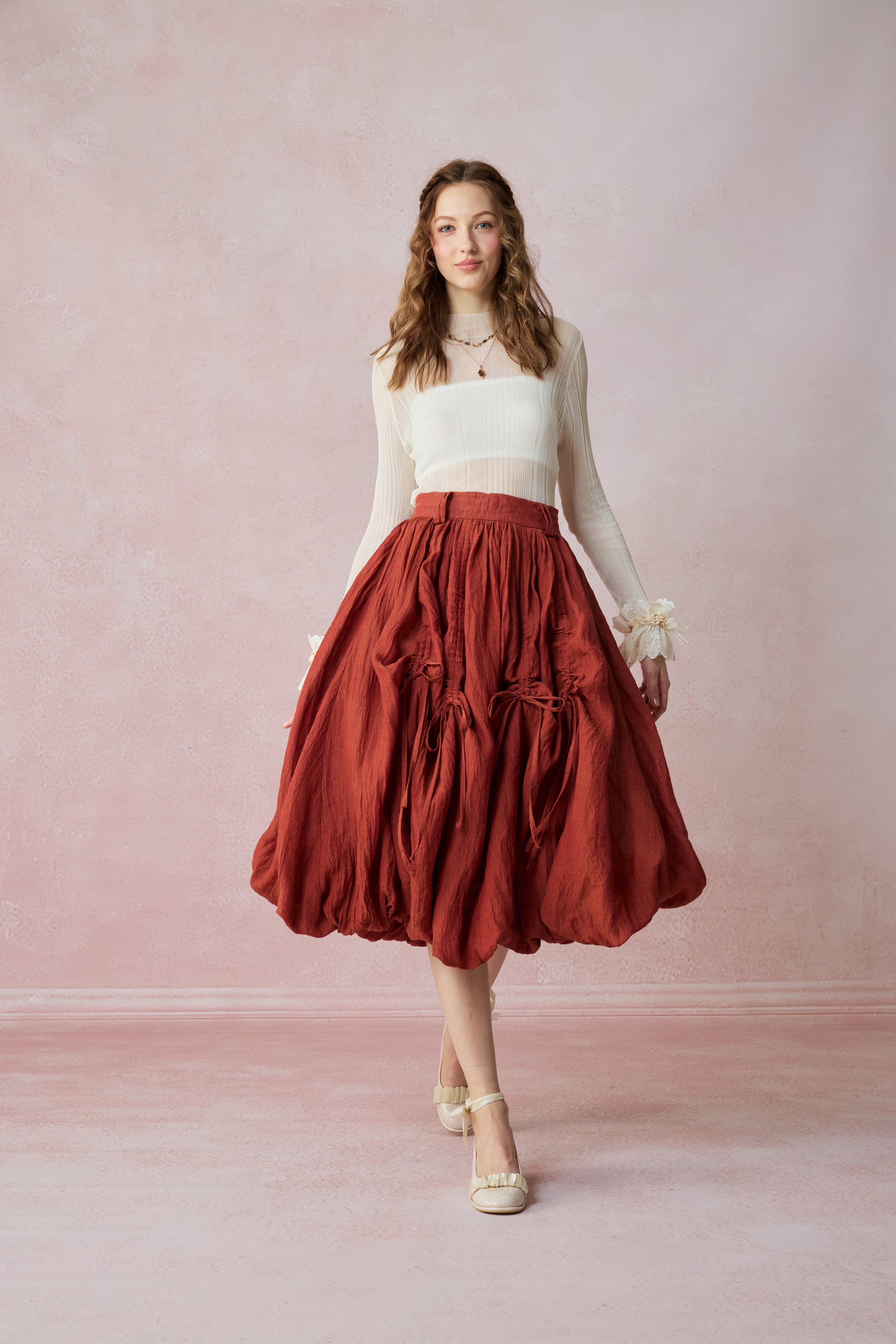 Camellia Bubble 22 | Drawstring Bubble Linen Skirt – Linennaive