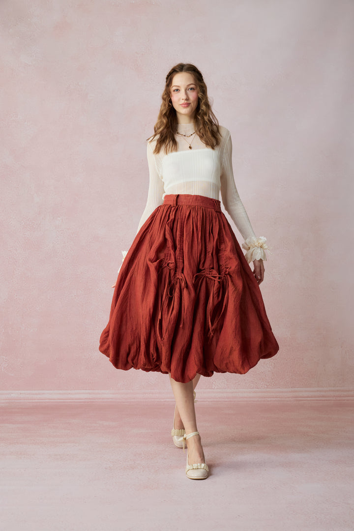 Camellia Bubble 22 | Drawstring Bubble Linen Skirt