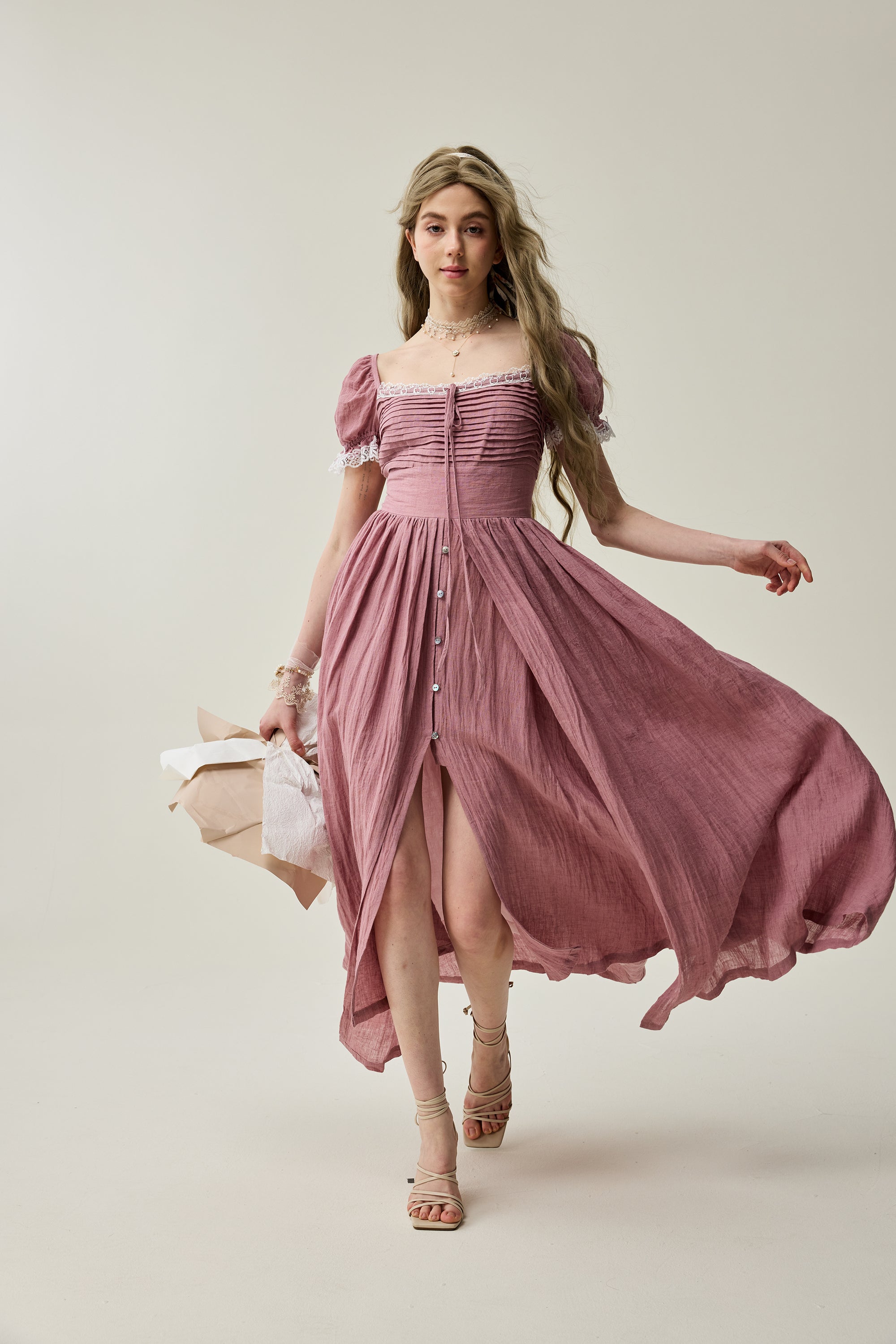 Monet Haze 26 | Fairy layered Linen Dress with pintucks – Linennaive