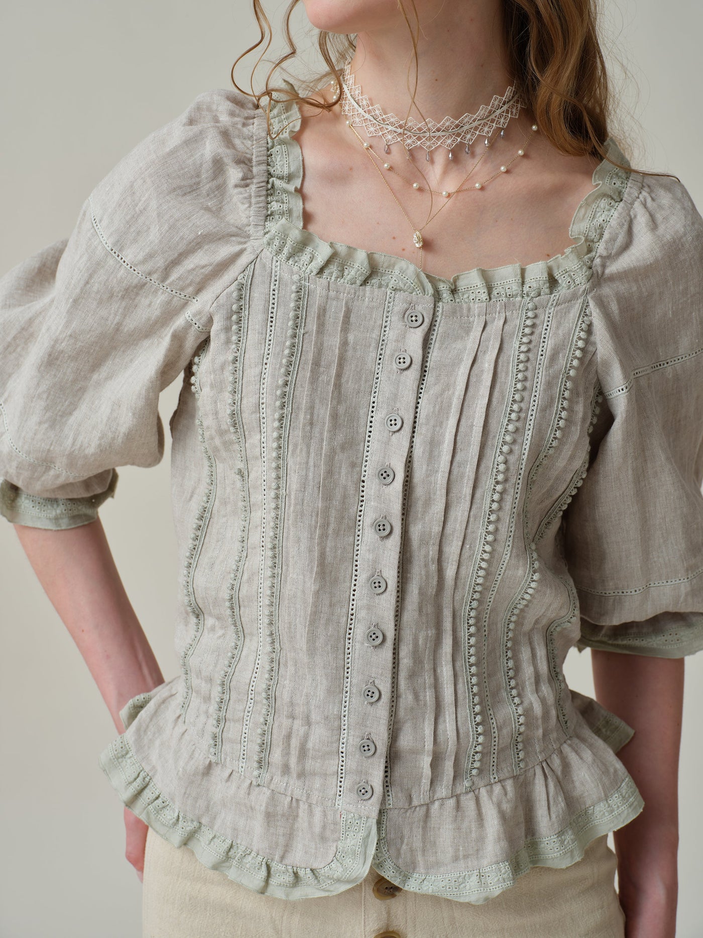 Martha 21 | Handmade lace linen blouse