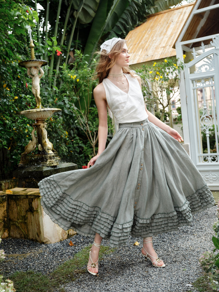 Dorothy 27 | Ruffled maxi linen skirt