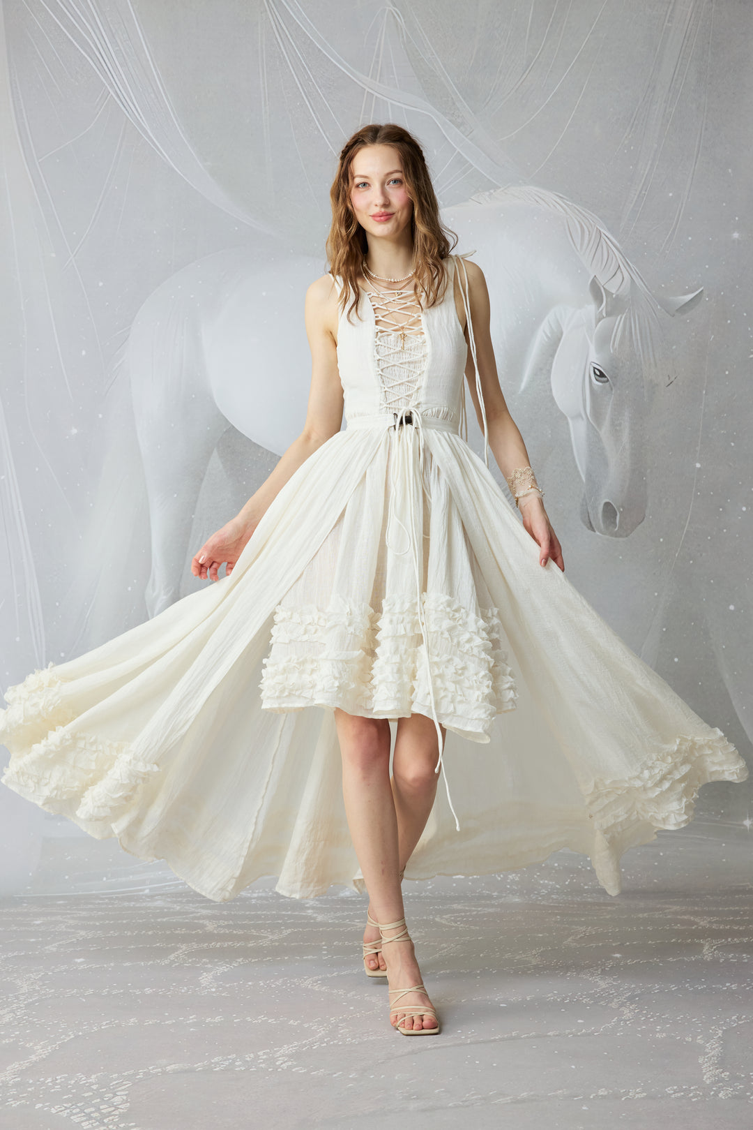 Wearable Poetry 17 | Ruffled linen dress & skirt （2 pieces)