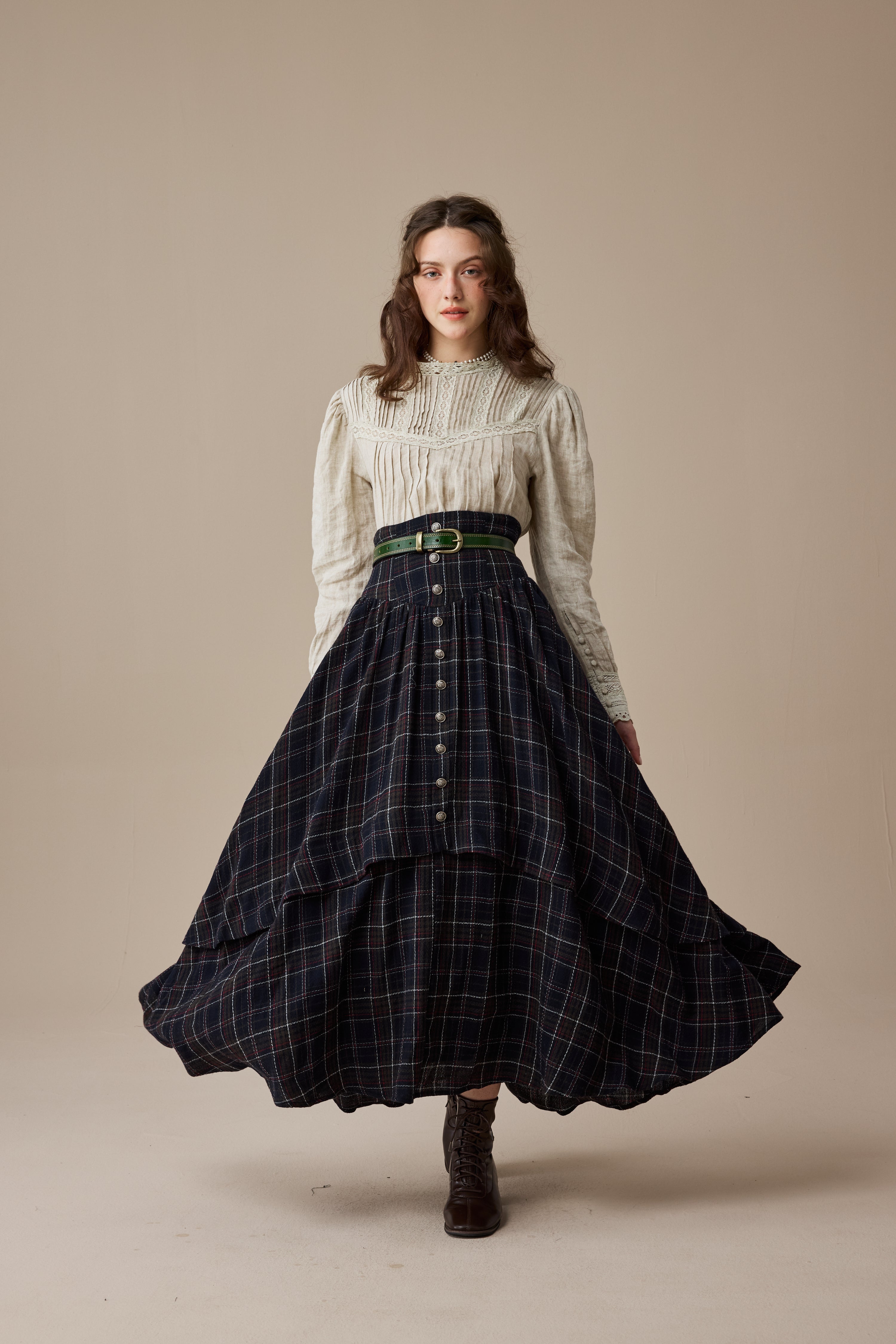 Christina 19 |Retro Layered Wool Skirt – Linennaive