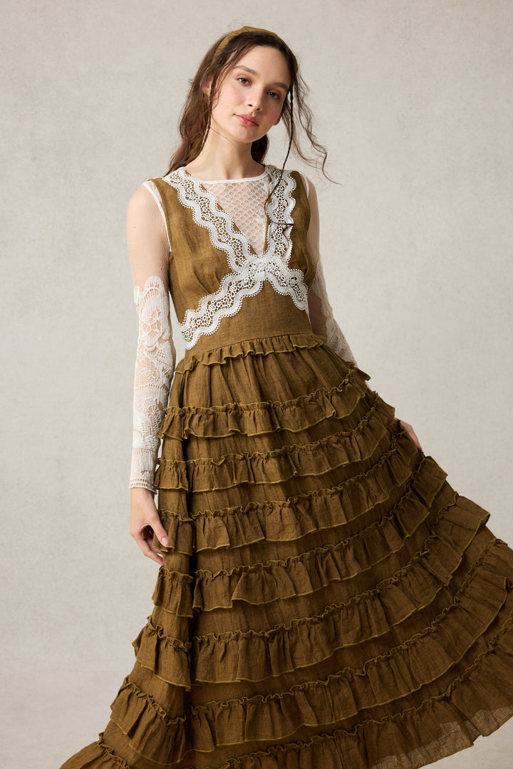 Nolita 28 |Lace & Linen Dress Gown （With Gift scarf)