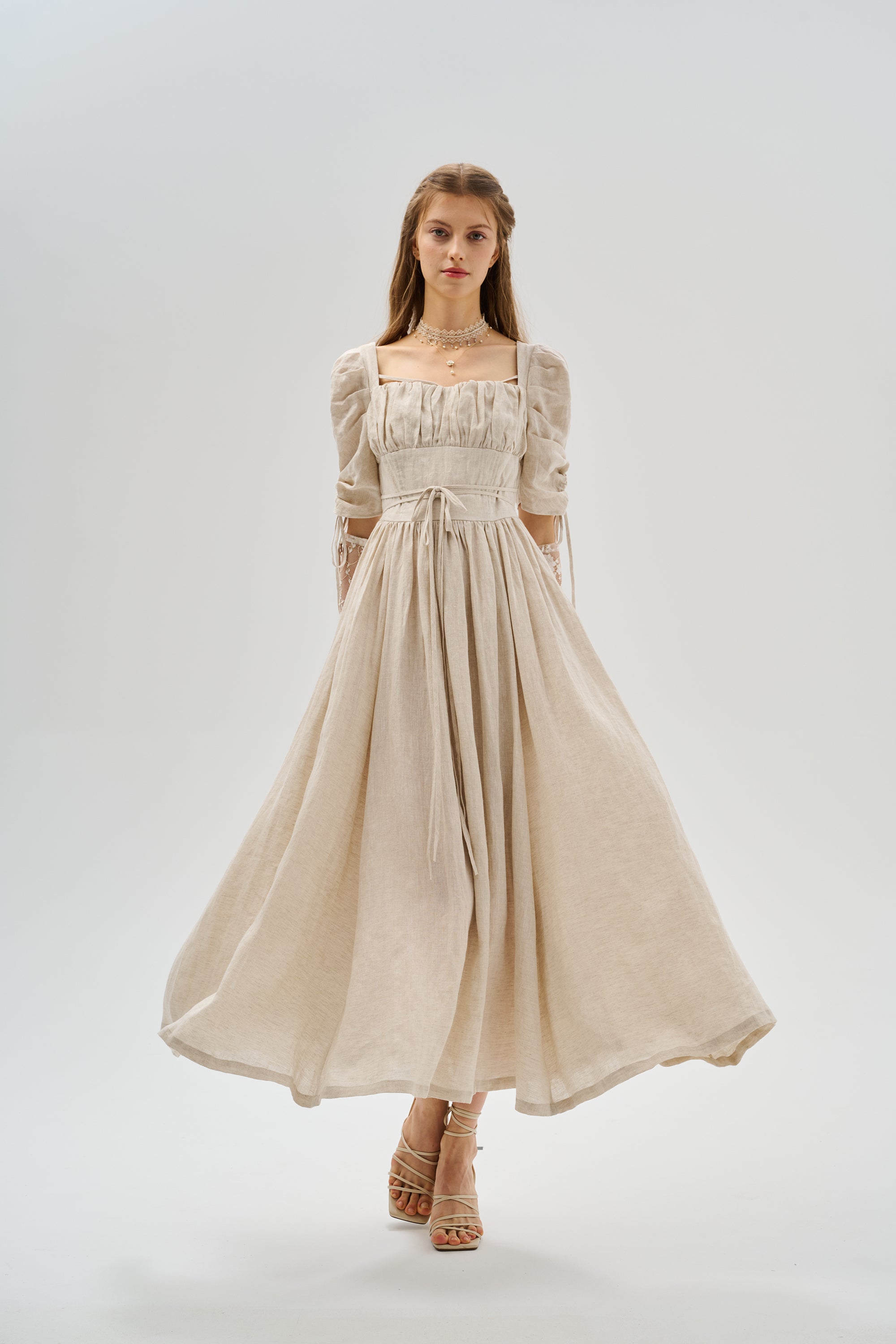 【美品】EVERYDAY DRESS mature s-sleeveベージュM Monette 27 | Corset Linen Dress – Linennaive