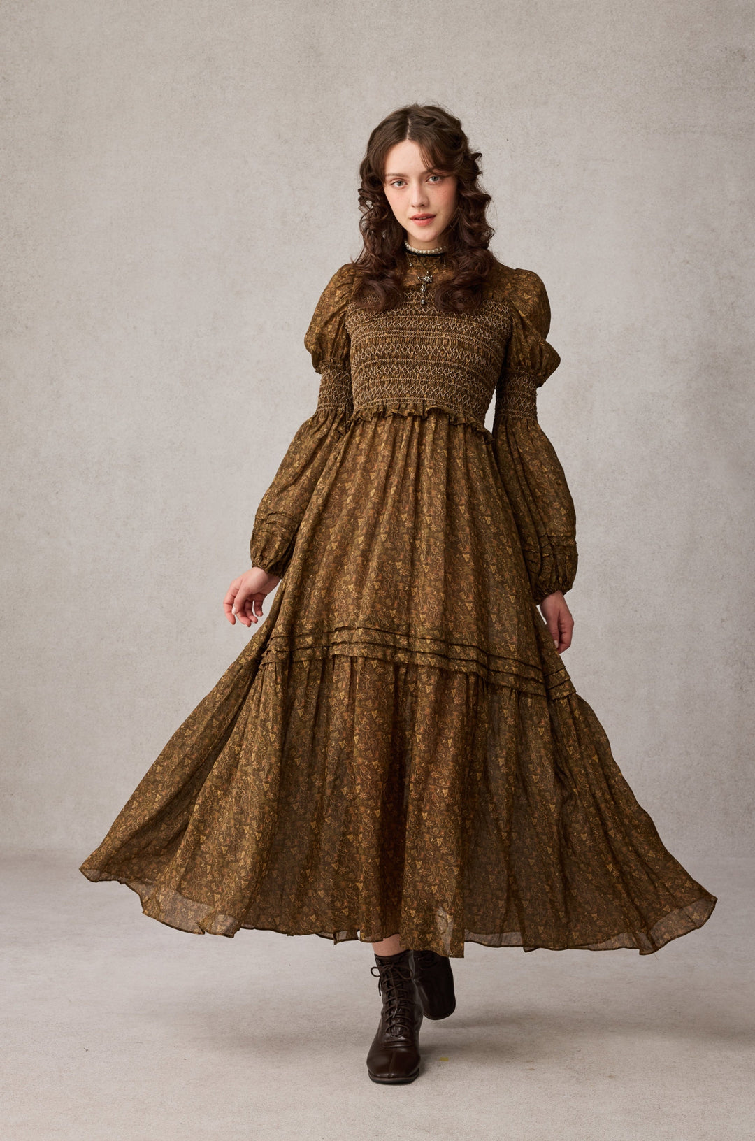 Jane 33 |Edward Smocking Linen Dress Chemise plum plaid / XS Jane 33 |Edward Smocking Linen Dress Chemise plum plaid / XS