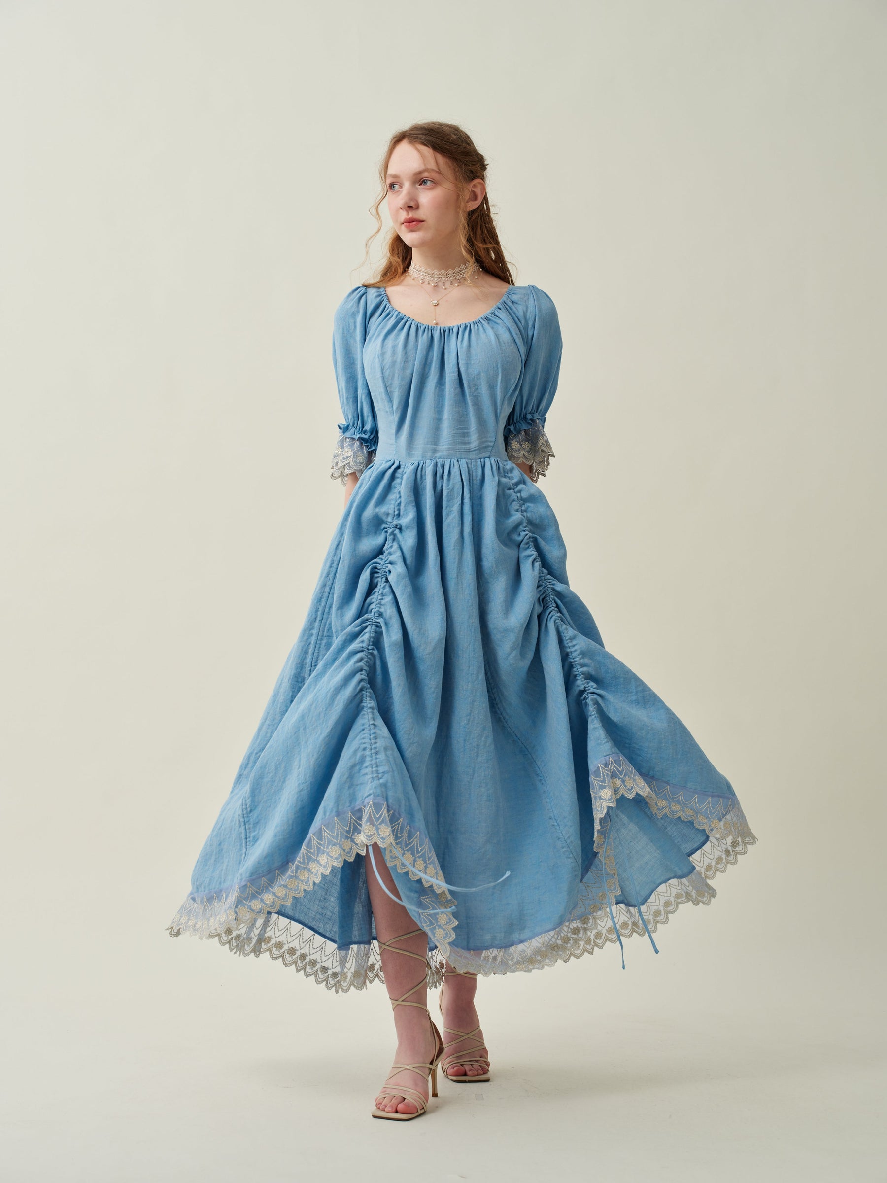 Fashionable and versatile lace linen fashion Mini Dress