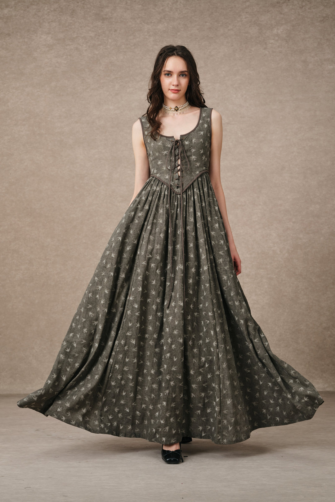 Anis 23 | Lace-up Jacquard Linen Corset Dress