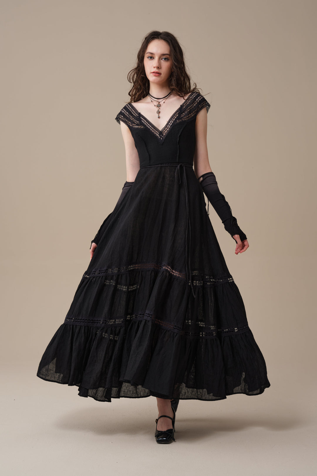 Cherry Tree 25 | Lace Linen flared dress