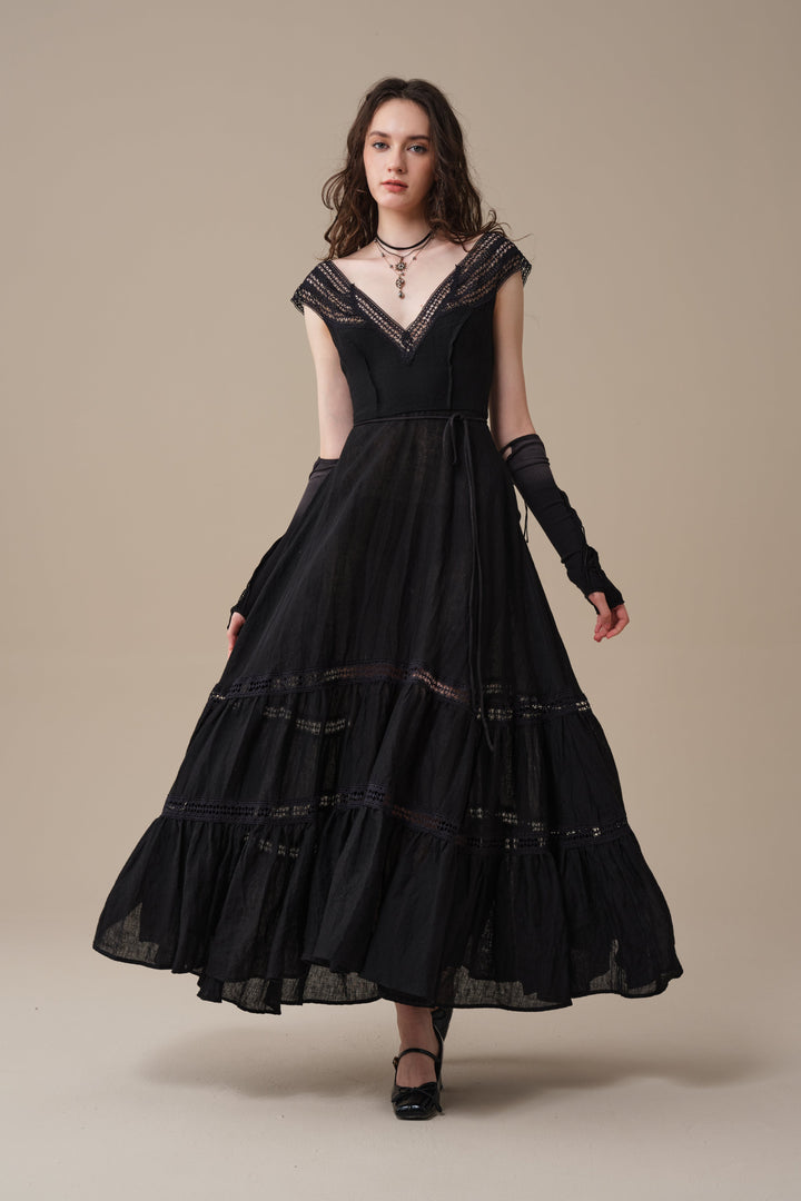Cherry Tree 25 | Lace Linen flared dress