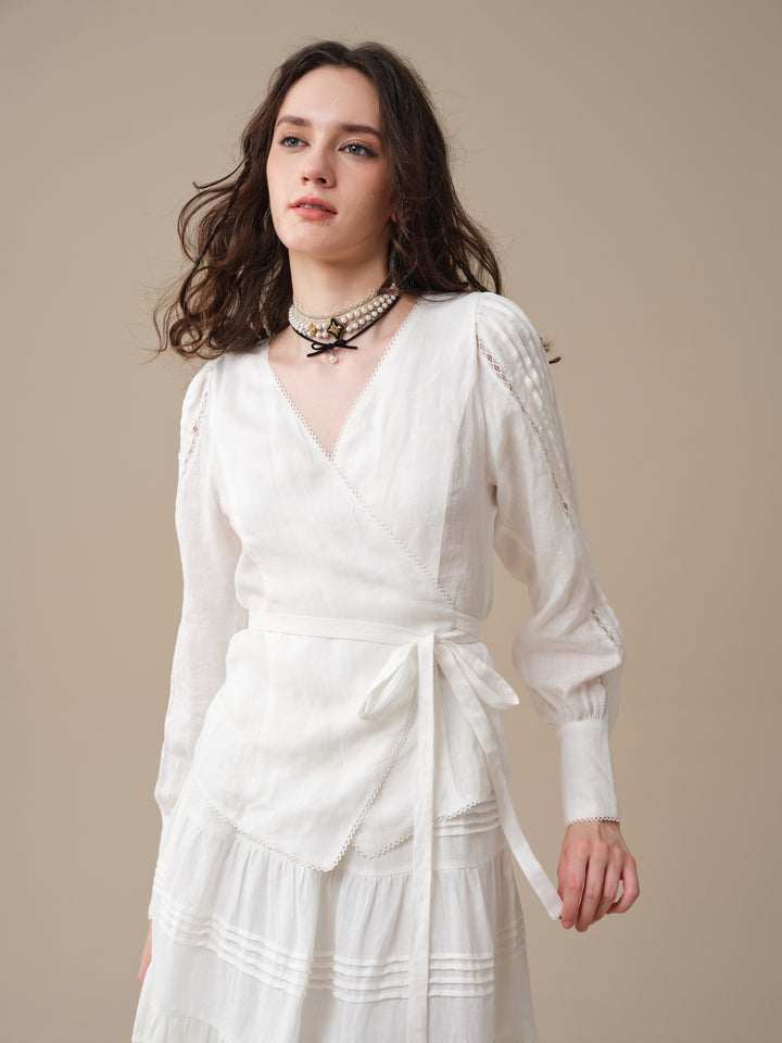 Marguerite | Soft Linen Wrap Blouse
