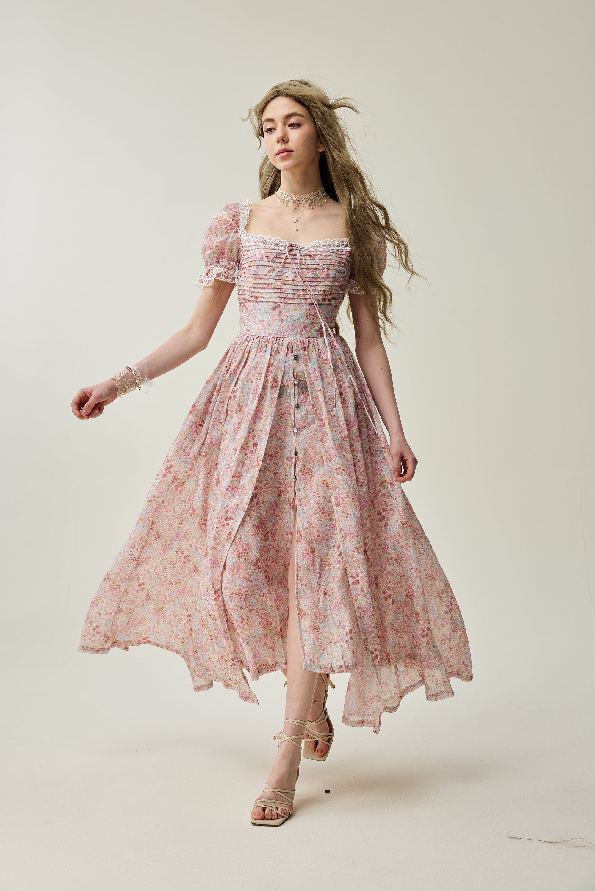 Monet Haze 26 | Fairy layered Linen Dress with pintucks – Linennaive