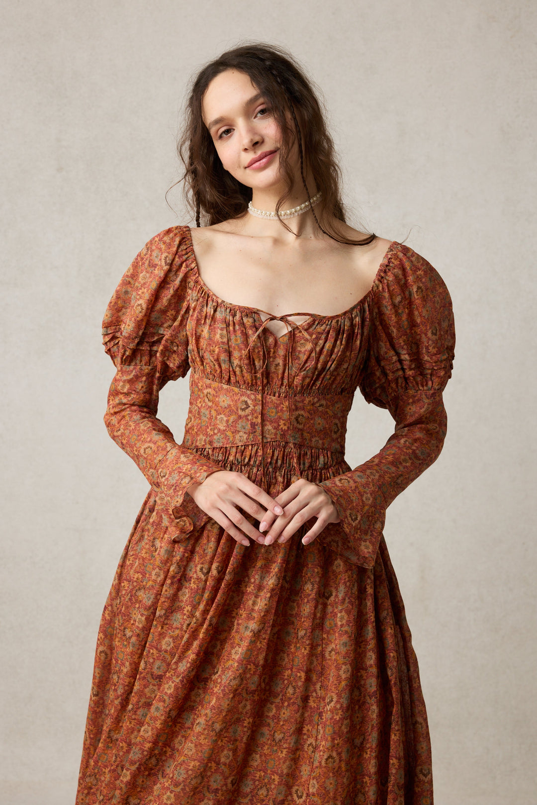 Paisley 11 | Elegant Floral Linen Dress Burnt Orange Floral / 3XL Paisley 11 | Elegant Floral Linen Dress Burnt Orange Floral / 3XL