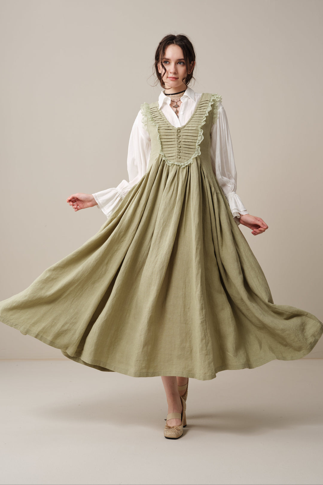 Edith 14 | Pleated Corset Linen Dress