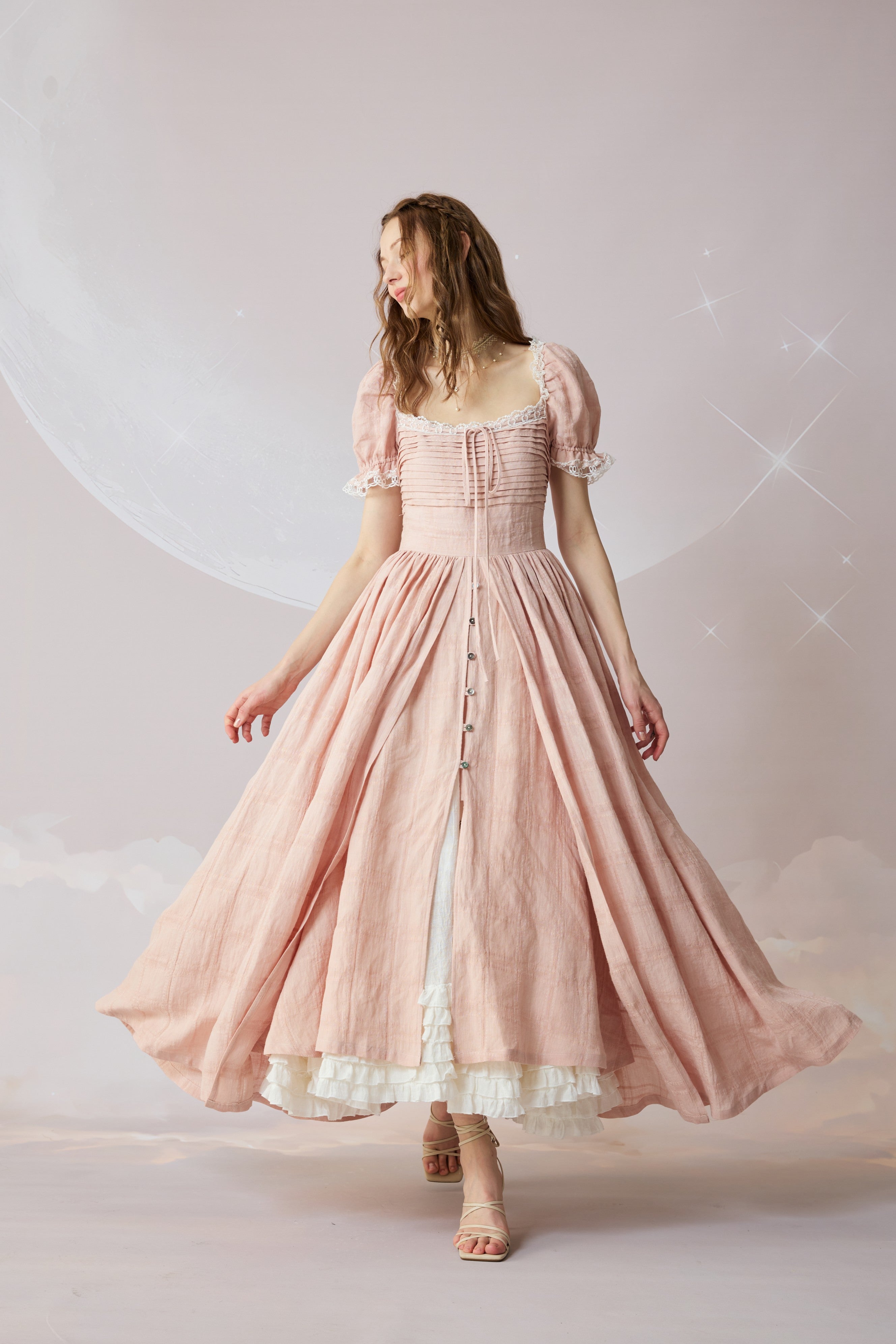 Monet Haze 26 | Fairy layered Linen Dress with pintucks – Linennaive