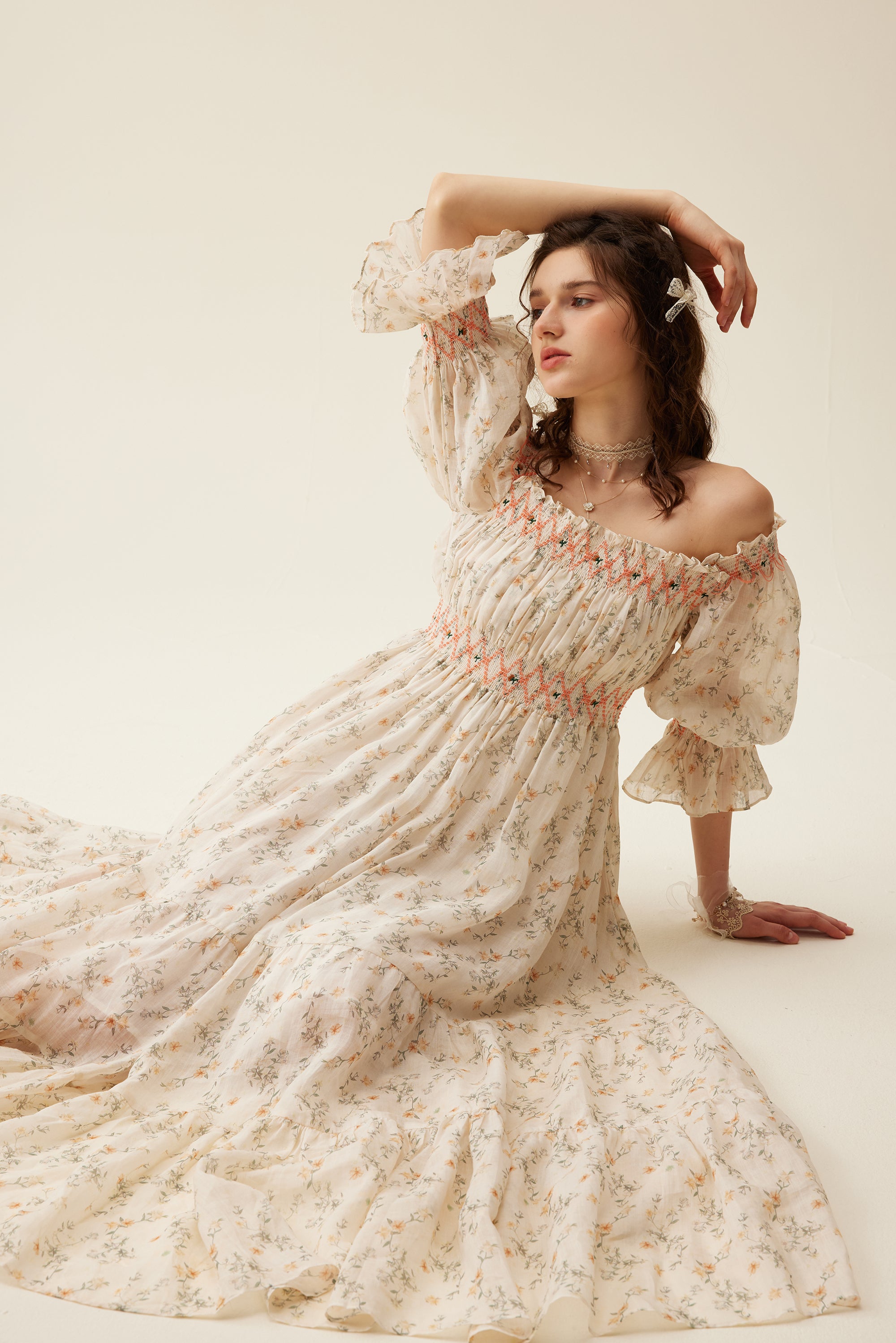 Cloud 21 | smocking embroidery linen dress – Linennaive