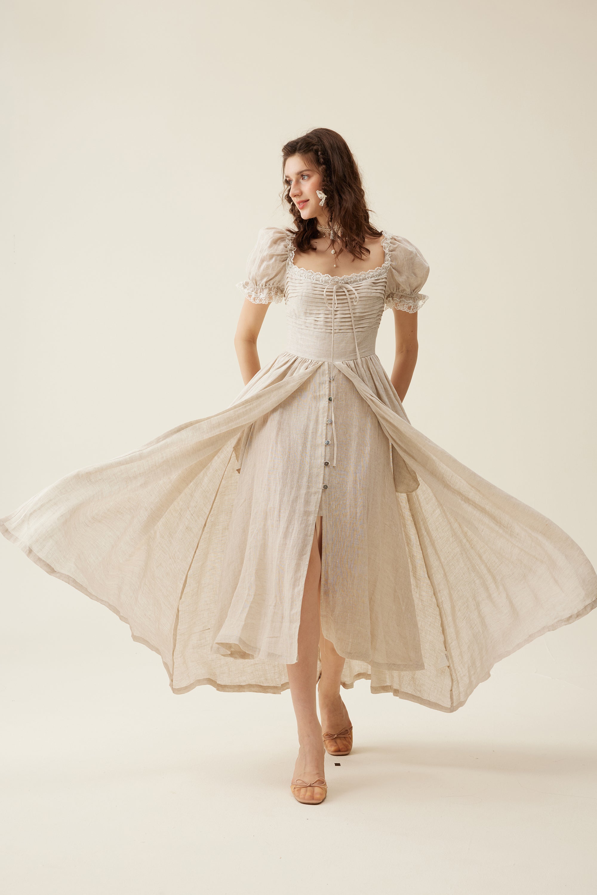 Monet Haze 26 | Fairy layered Linen Dress with pintucks – Linennaive