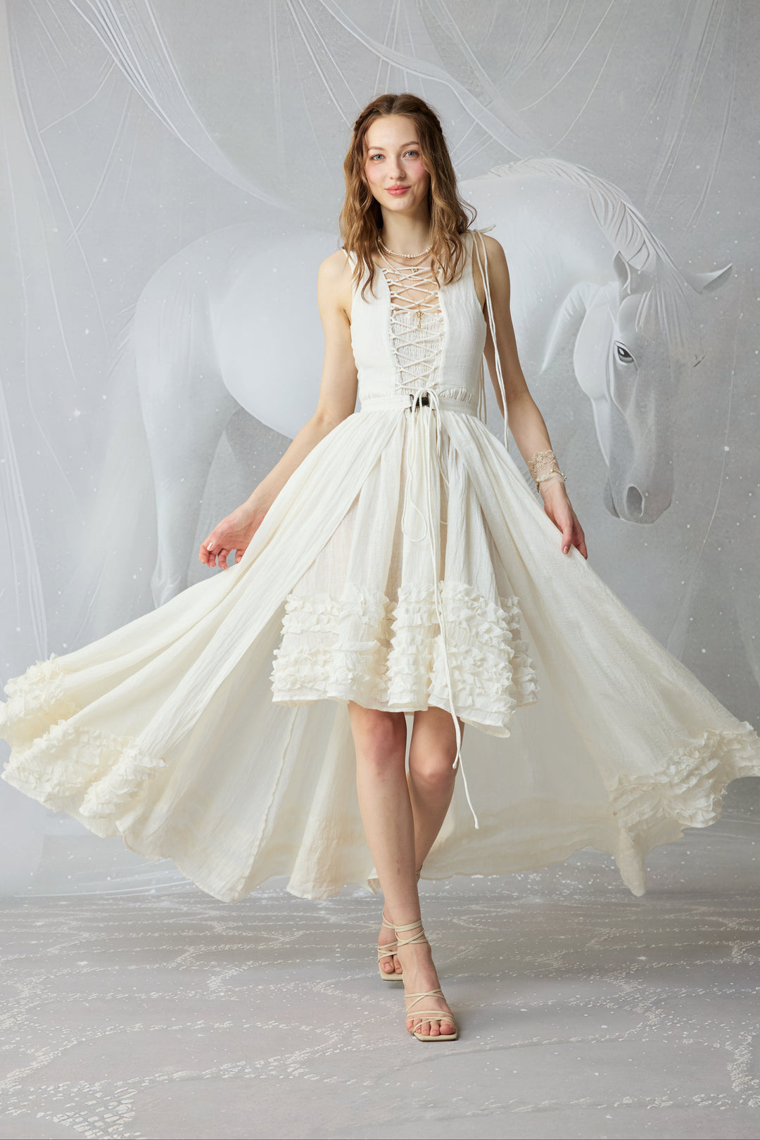 Wearable Poetry 17 | Ruffled linen dress & skirt (2 pieces) Creamy White / 2XL Wearable Poetry 17 | Ruffled linen dress & skirt (2 pieces) Creamy White / 2XL
