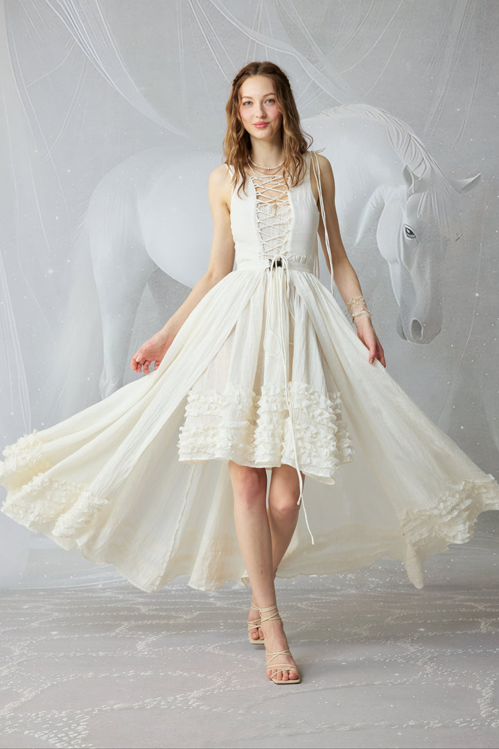 Wearable Poetry 17 | Ruffled linen dress & skirt （2 pieces)