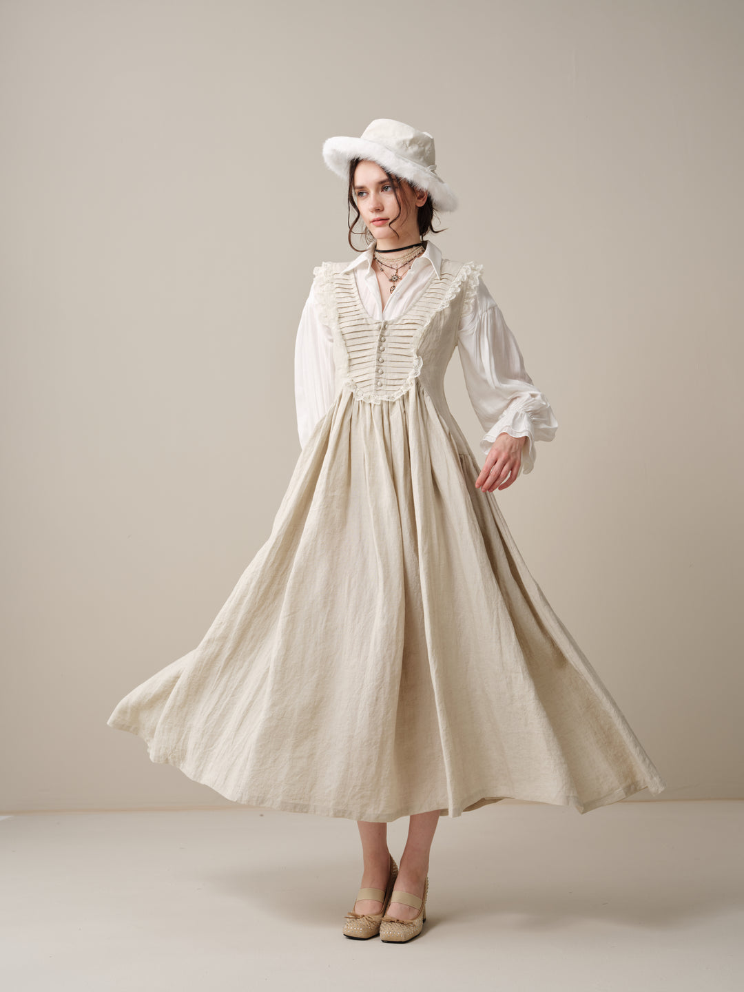 Edith 14 | Pleated Corset Linen Dress
