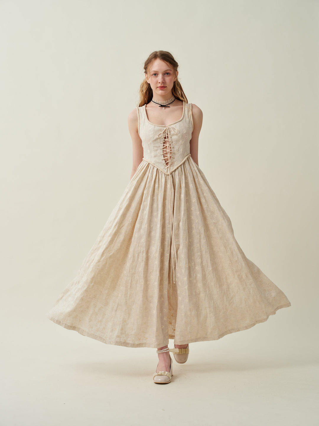 Anis 23 | Lace-Up Jacquard Linen Corset Dress Embroidered Linen / XL Anis 23 | Lace-Up Jacquard Linen Corset Dress Embroidered Linen / XL