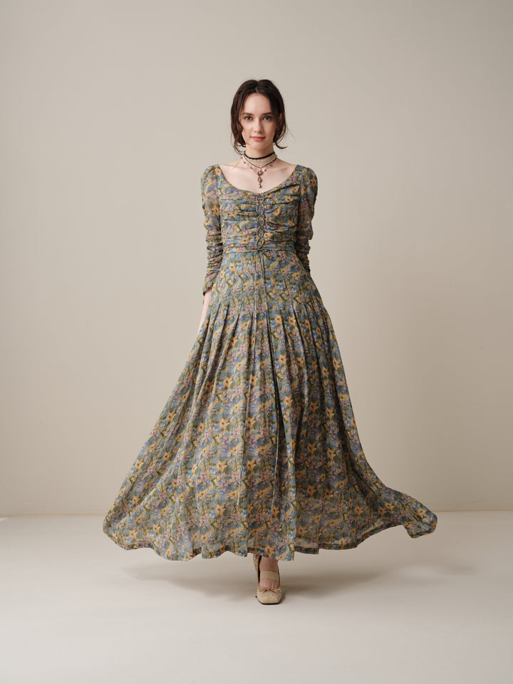Emma 11 | Lace-Up Ruched Linen Maxi Dress