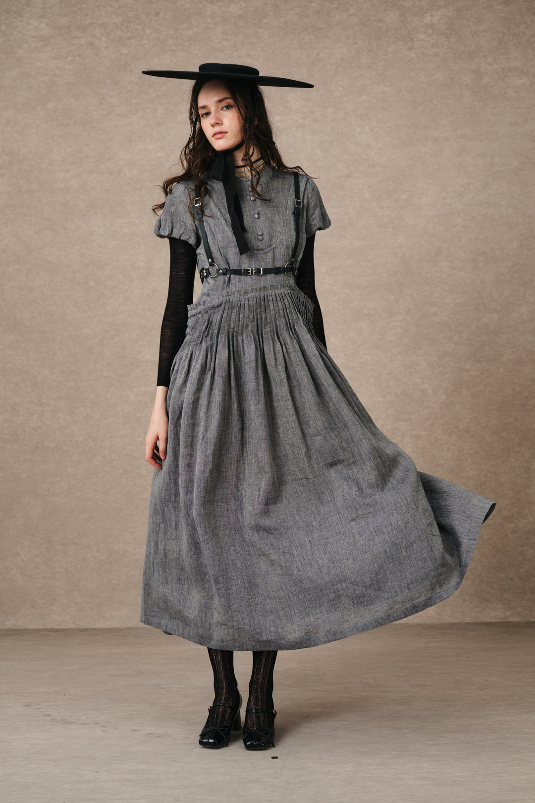 Thistle 09 | Smocked Bib Linen Midi Dress