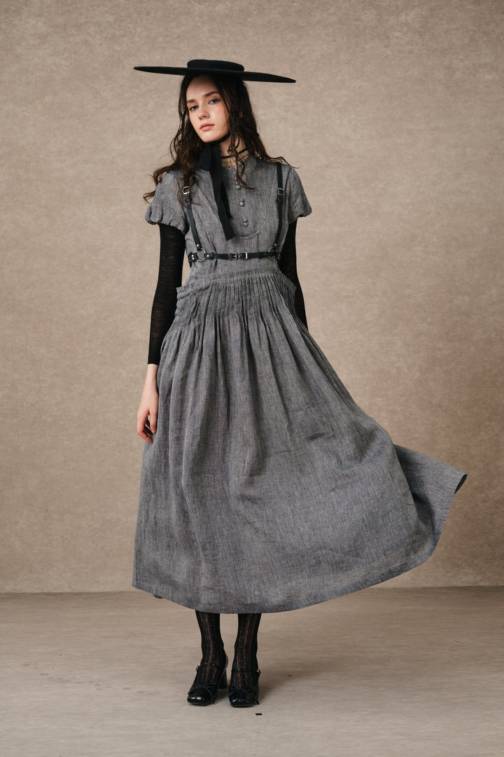 Thistle 09 | Smocked Bib Linen Midi Dress