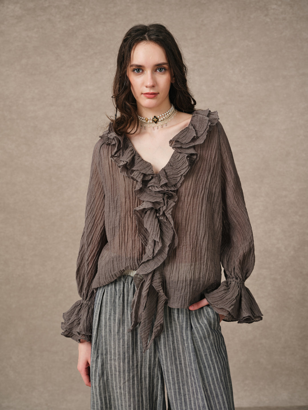Nebula | Grey Ruffle Oversized Shirt