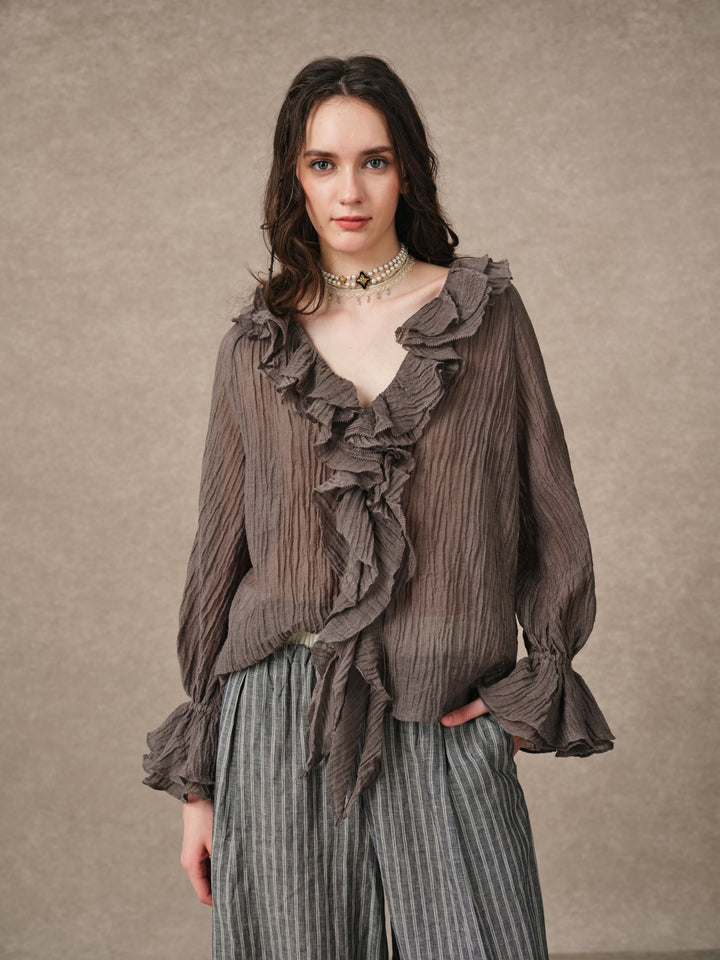 Nebula | Grey Ruffle Oversized Shirt