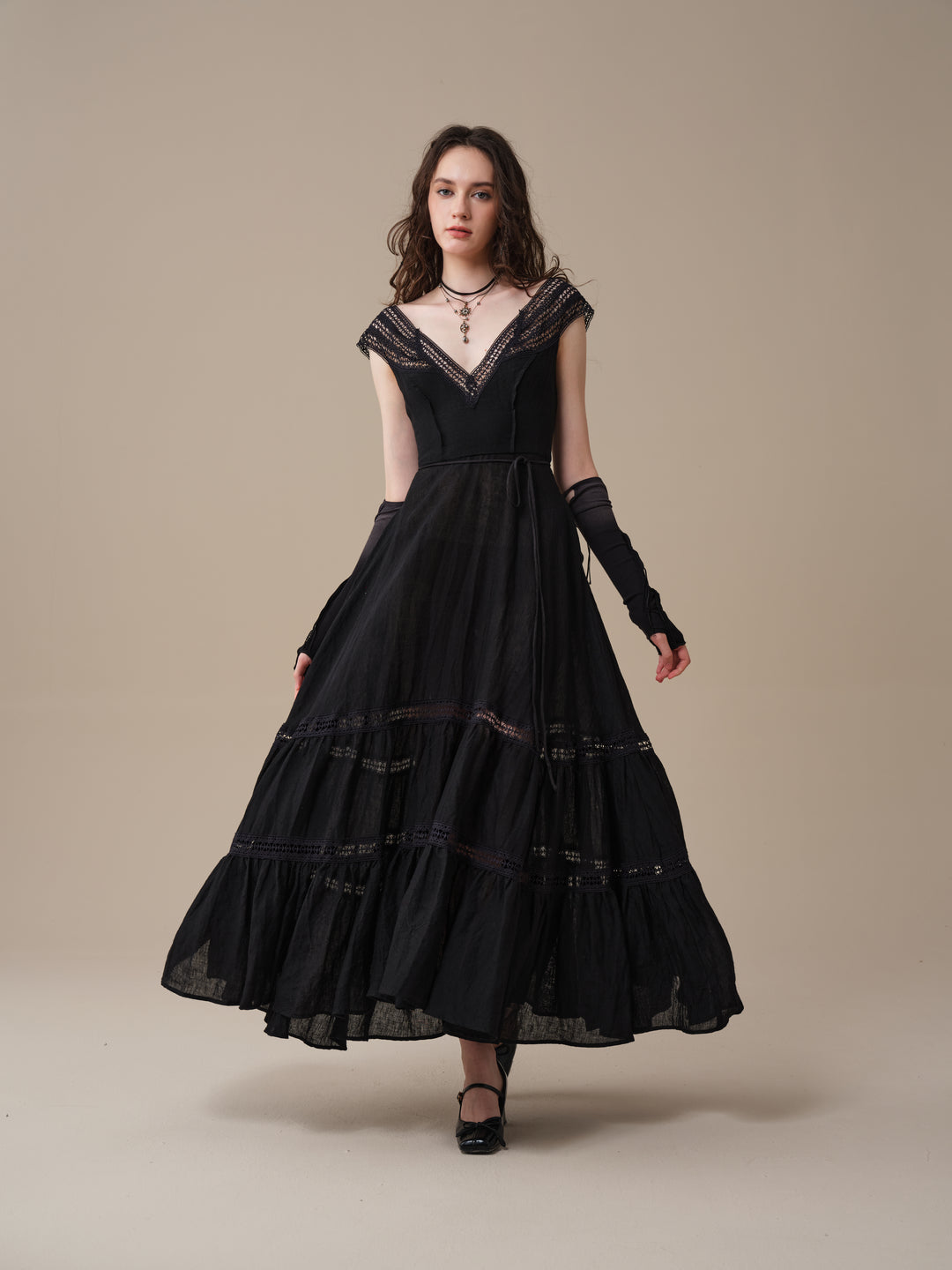 Cherry Tree 25 | Lace Linen flared dress