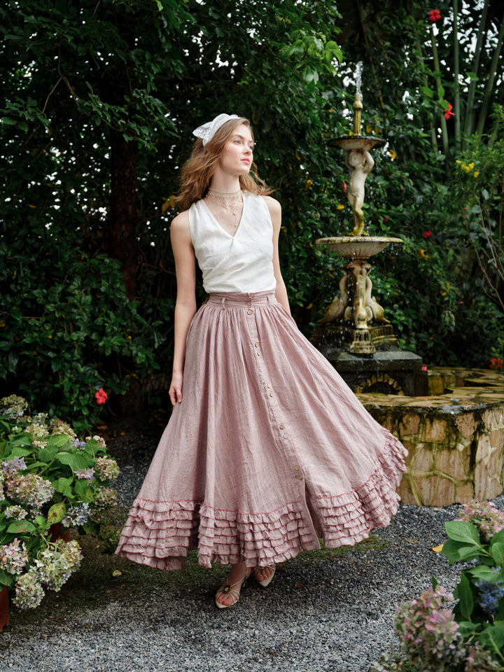 Dorothy 27 | Ruffled maxi linen skirt