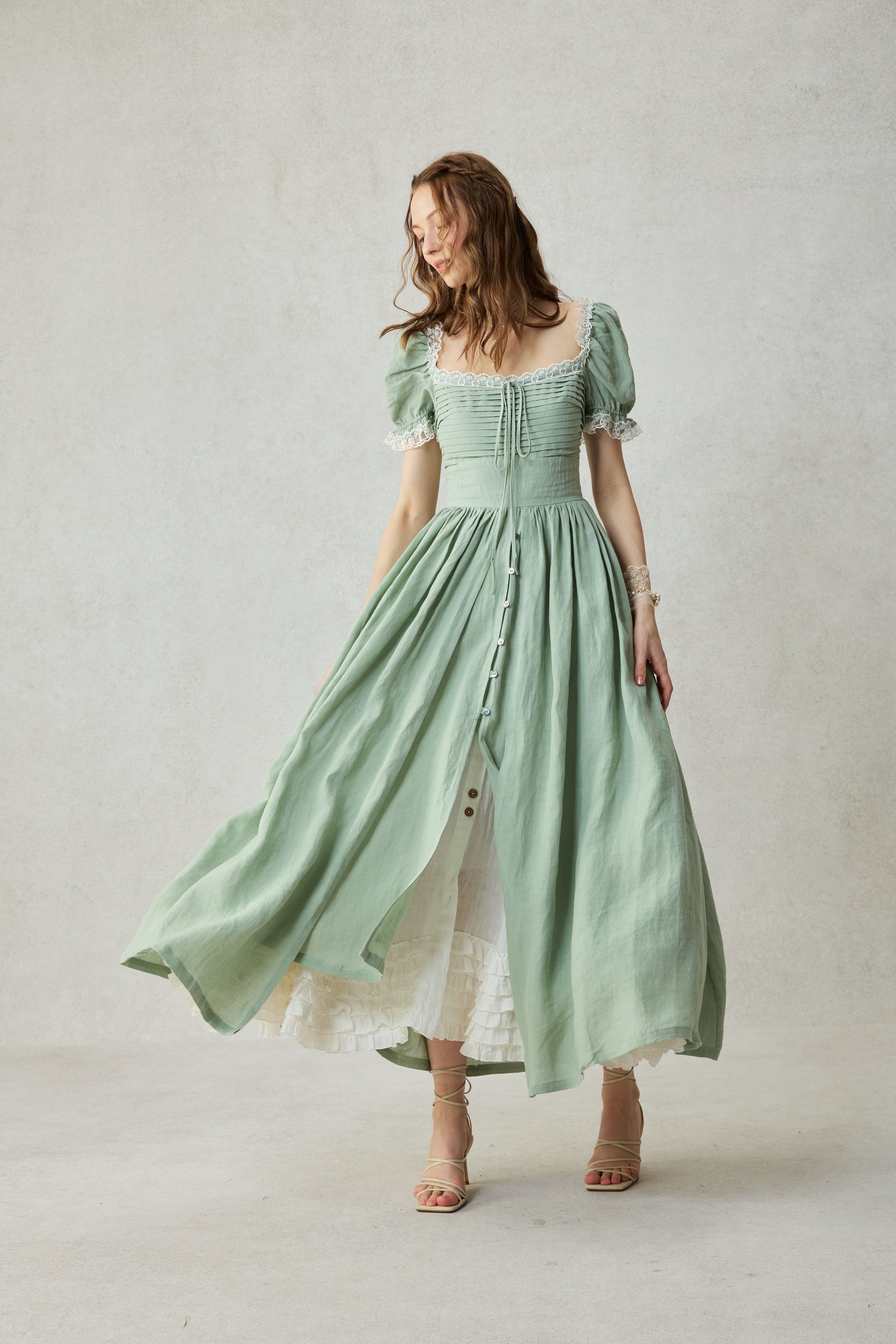Monet Haze 26 | Fairy layered Linen Dress with pintucks – Linennaive