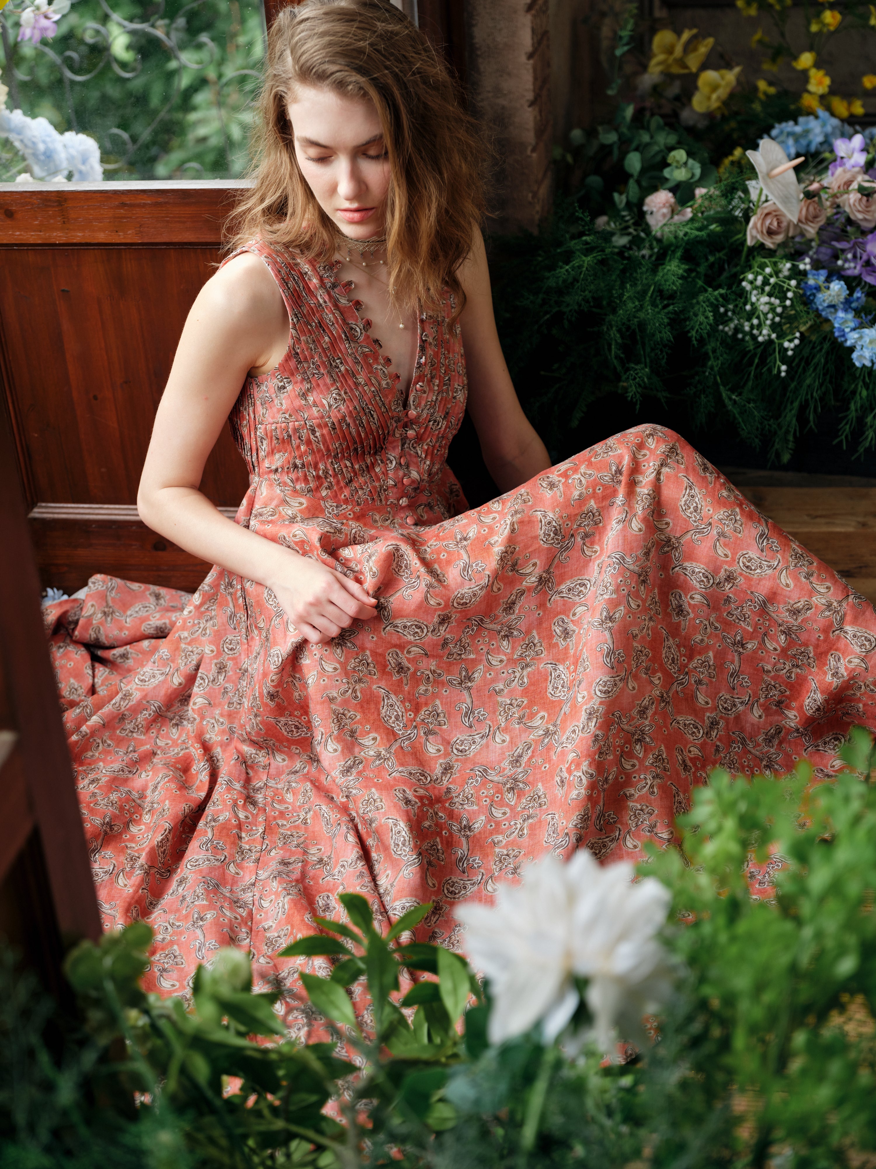 Rebecca 18 | Pleated Maxi Linen Dress – Linennaive