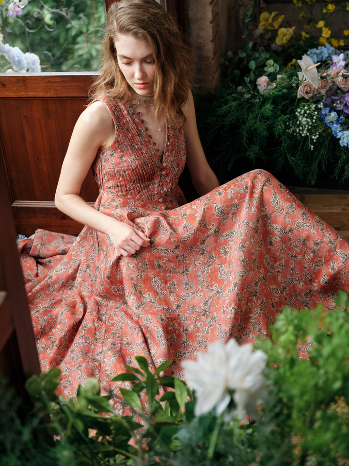 Rebecca 18 | Pleated Maxi Linen Dress